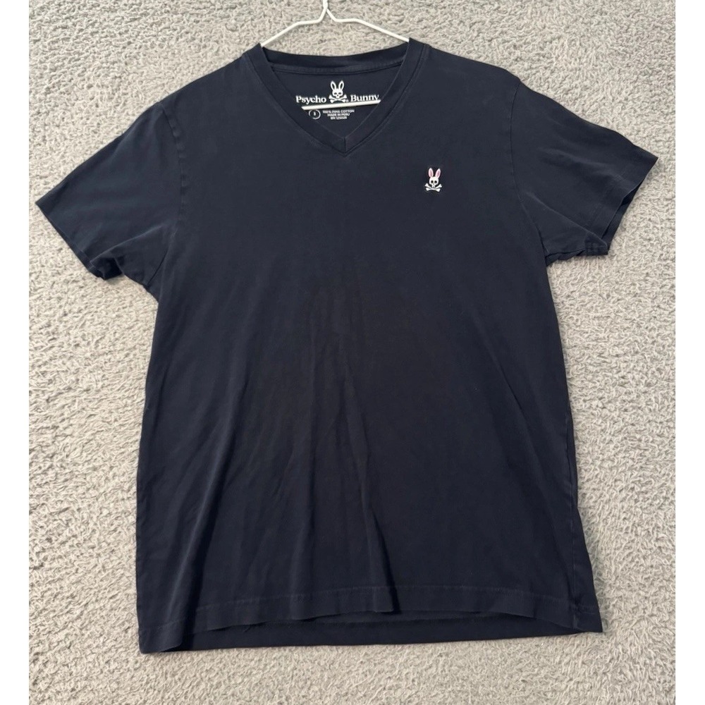 Psycho Bunny T-Shirt Men´s Size 3 Blue V Neck‎ Logo Embroidery Pima Cotton